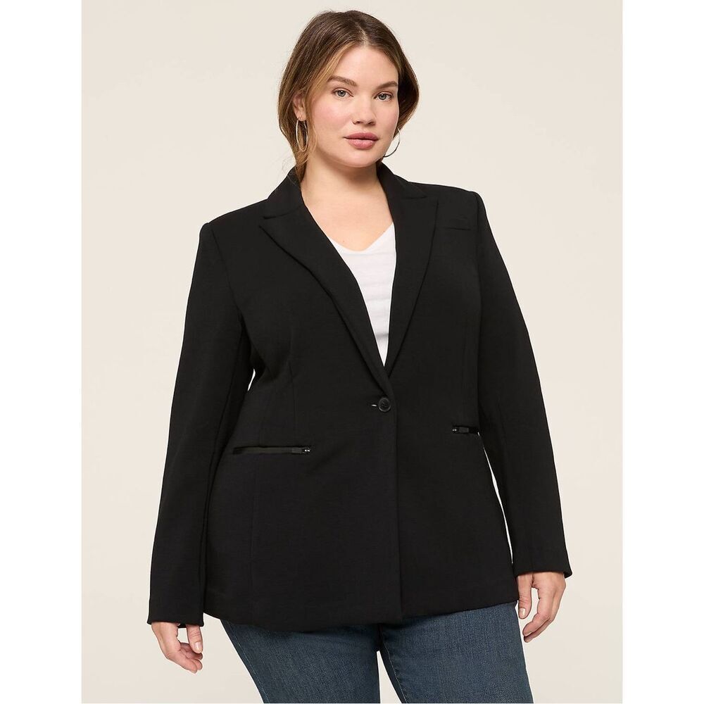 ✨Lane Bryant Journey Knit Blazer With Zipper Black Sz 22 Pocket✨